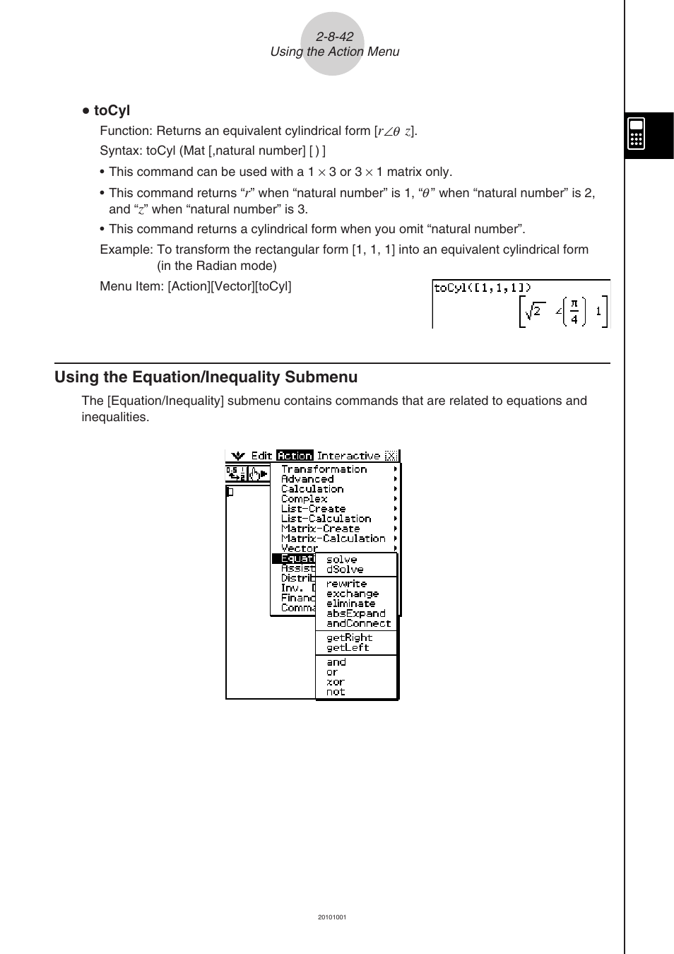 Using the equation/inequality submenu -8-42, Using the equation/inequality submenu | Casio 330 User Manual | Page 202 / 965