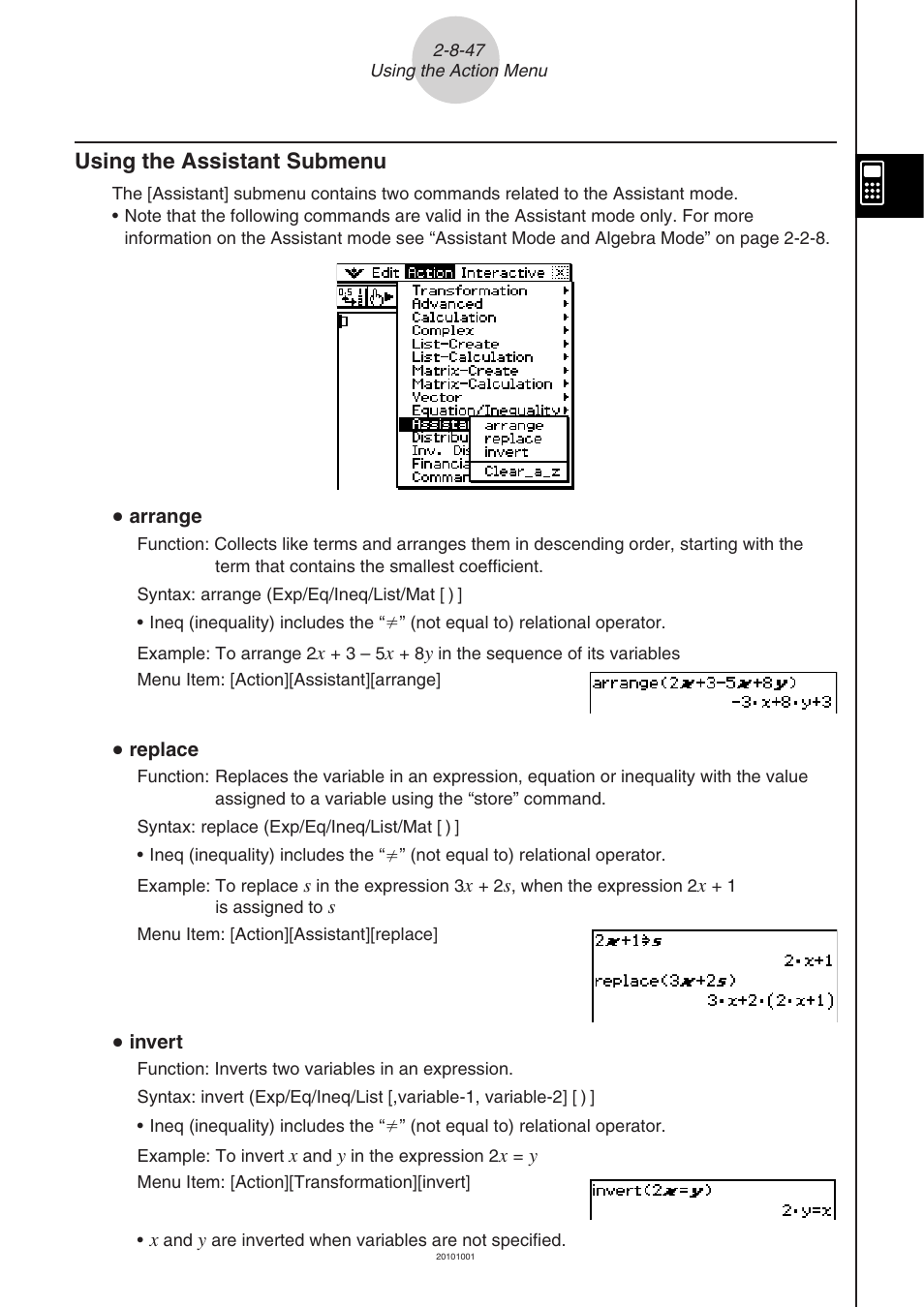 Using the assistant submenu -8-47 | Casio 330 User Manual | Page 207 / 965