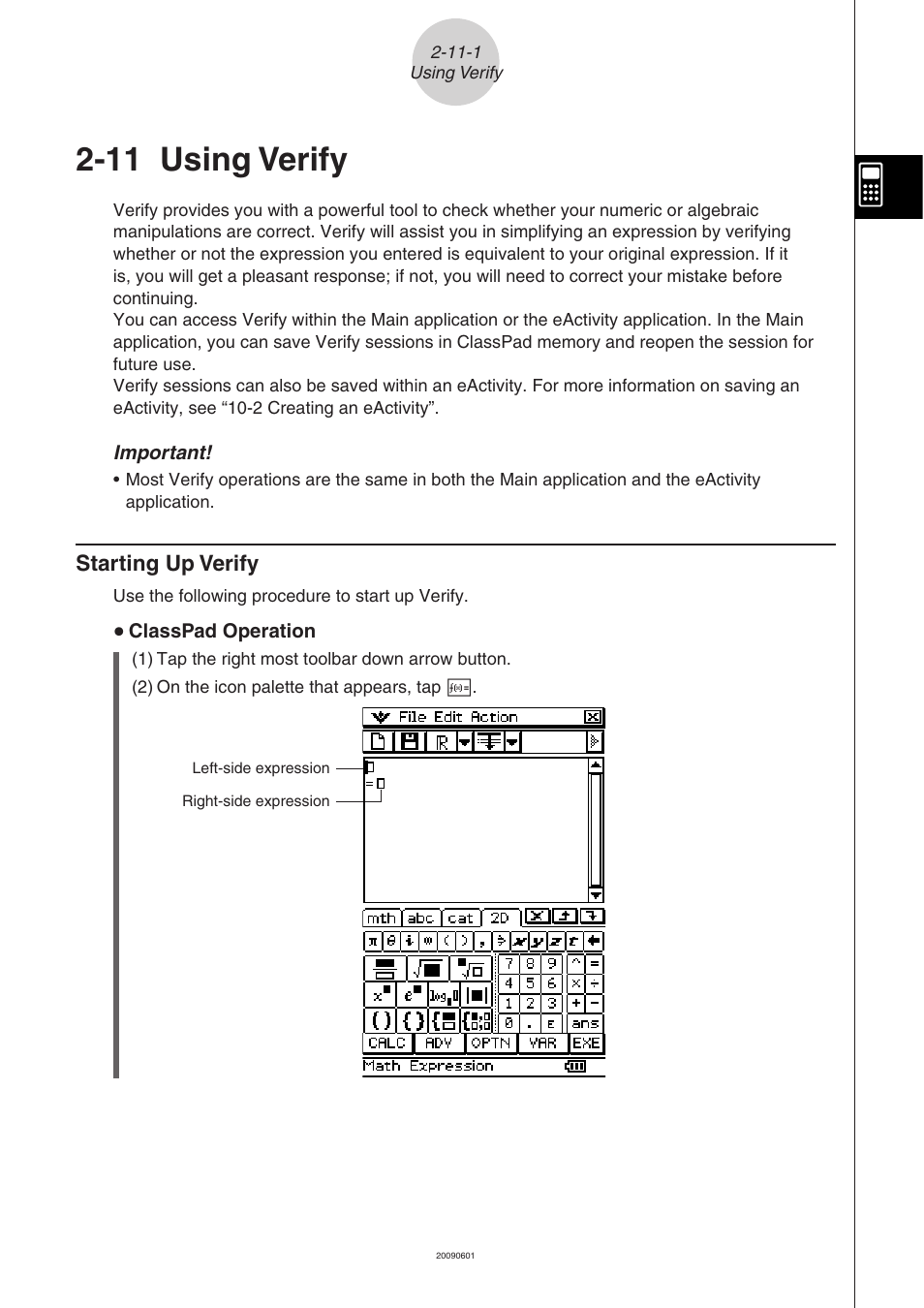 11 using verify, Using, Verify | Starting up verify -11-1, Starting up verify | Casio 330 User Manual | Page 240 / 965