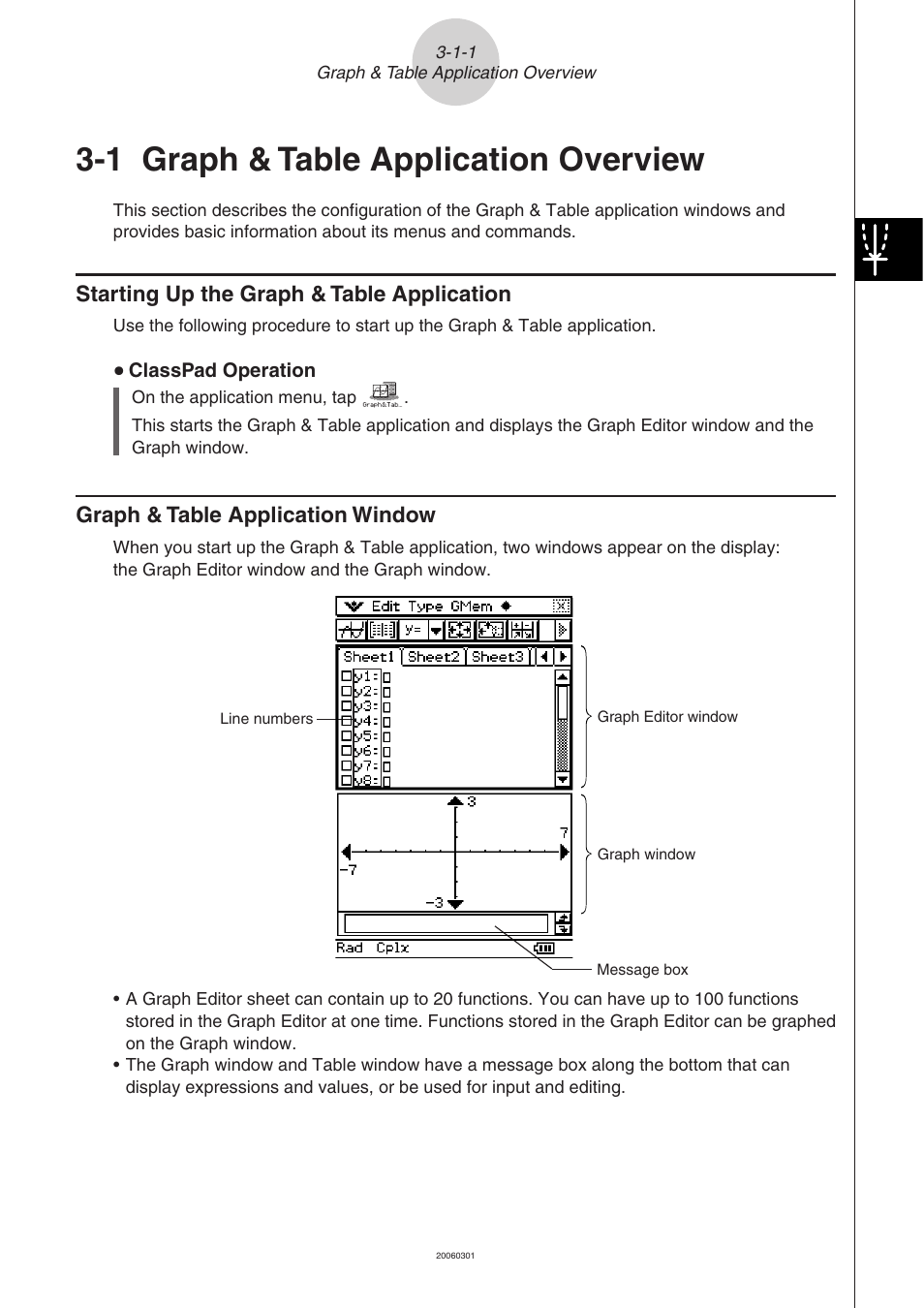 1 graph & table application overview, 1 graph & table application overview -1-1, Starting up the graph & table application | Graph & table application window | Casio 330 User Manual | Page 253 / 965