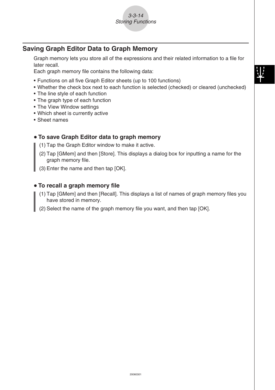 Saving graph editor data to graph memory -3-14 | Casio 330 User Manual | Page 288 / 965