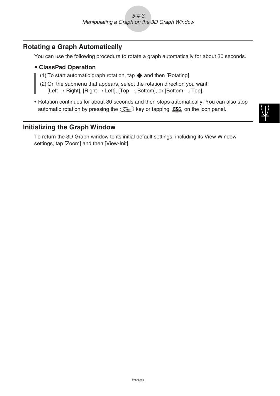 Rotating a graph automatically, Initializing the graph window | Casio 330 User Manual | Page 365 / 965