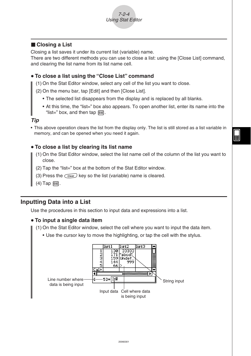 Inputting data into a list -2-4, Inputting data into a list | Casio 330 User Manual | Page 393 / 965
