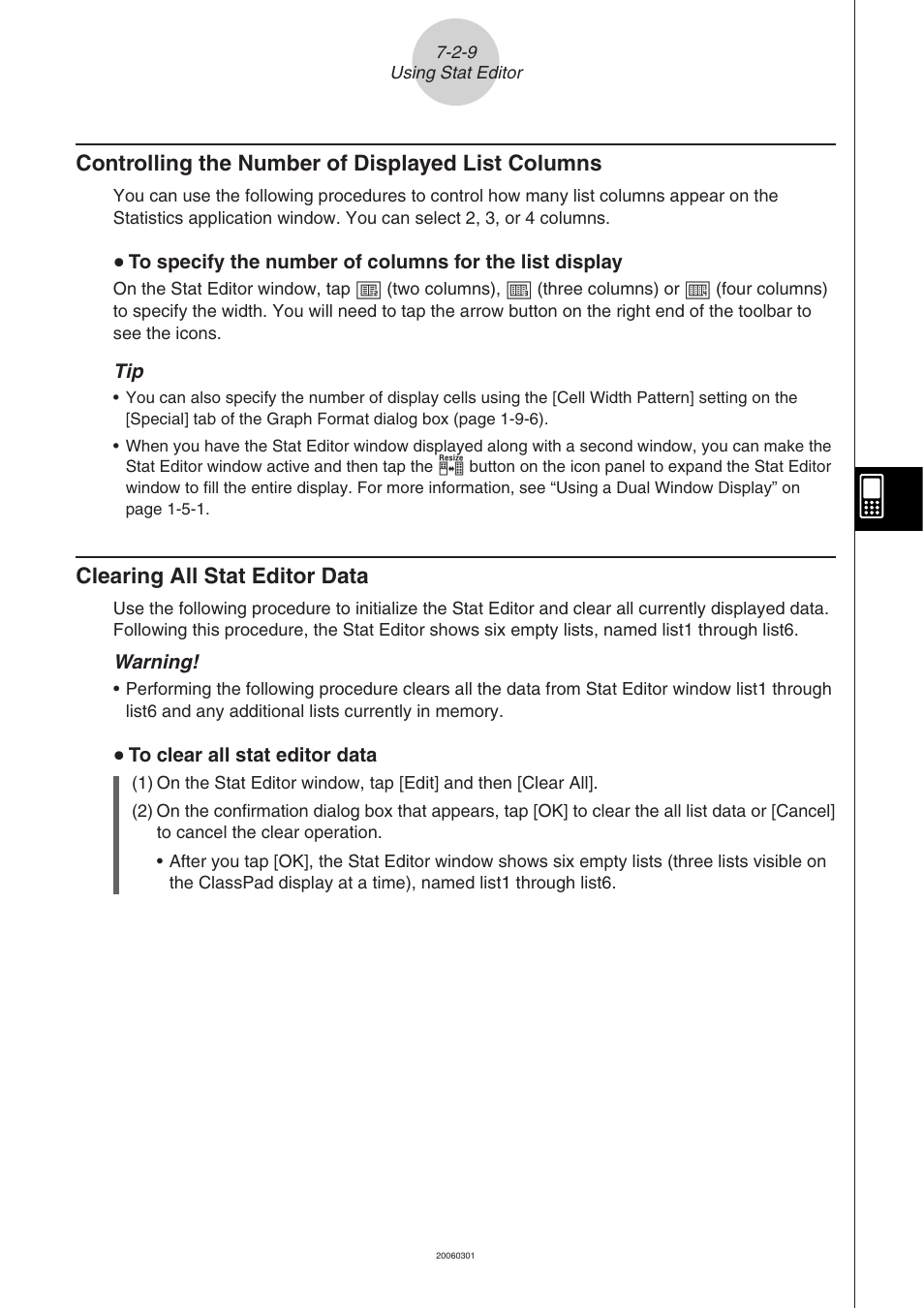 Controlling the number of displayed list columns, Clearing all stat editor data | Casio 330 User Manual | Page 398 / 965