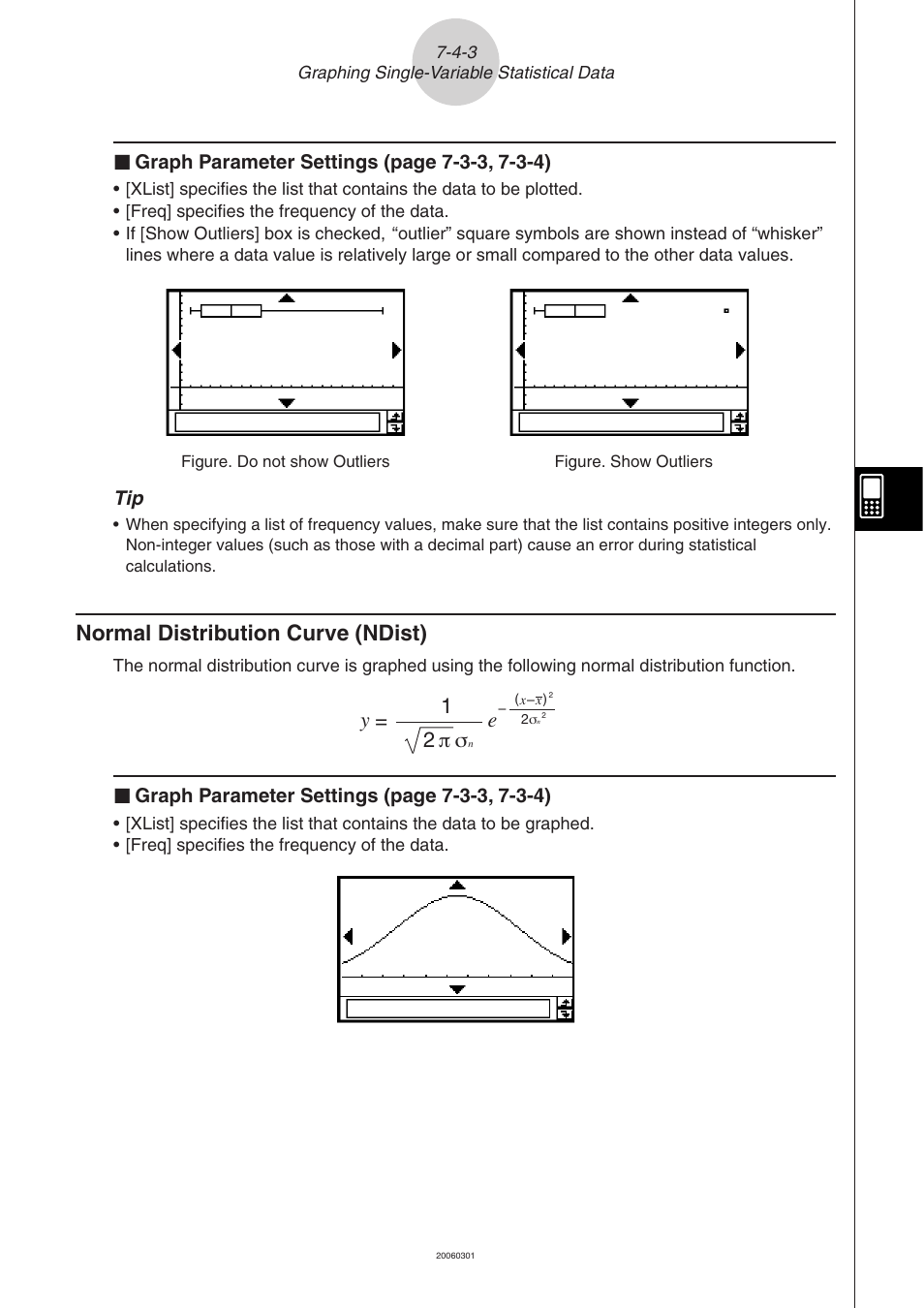 Normal distribution curve (ndist) -4-3, Normal distribution curve (ndist), Y = 1 2 | Casio 330 User Manual | Page 405 / 965