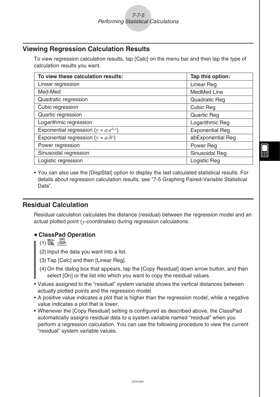 Viewing regression calculation results, Residual calculation | Casio 330 User Manual | Page 427 / 965