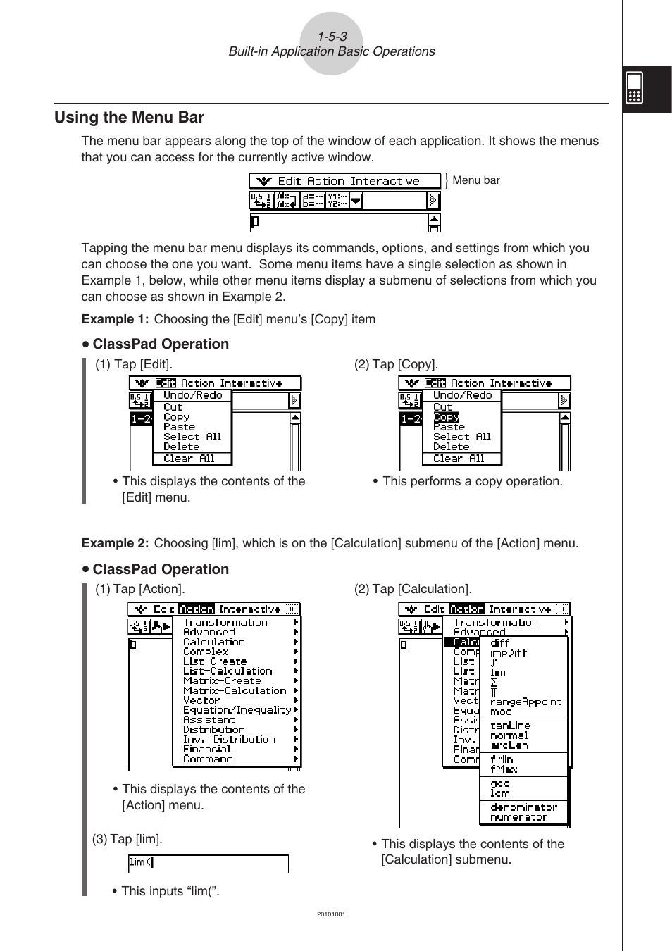 Using the menu bar -5-3, Using the menu bar | Casio 330 User Manual | Page 43 / 965
