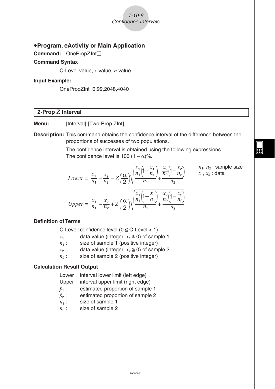Lower = – – z  2 x, 1– n, Upper = – + z  2 x | Casio 330 User Manual | Page 457 / 965