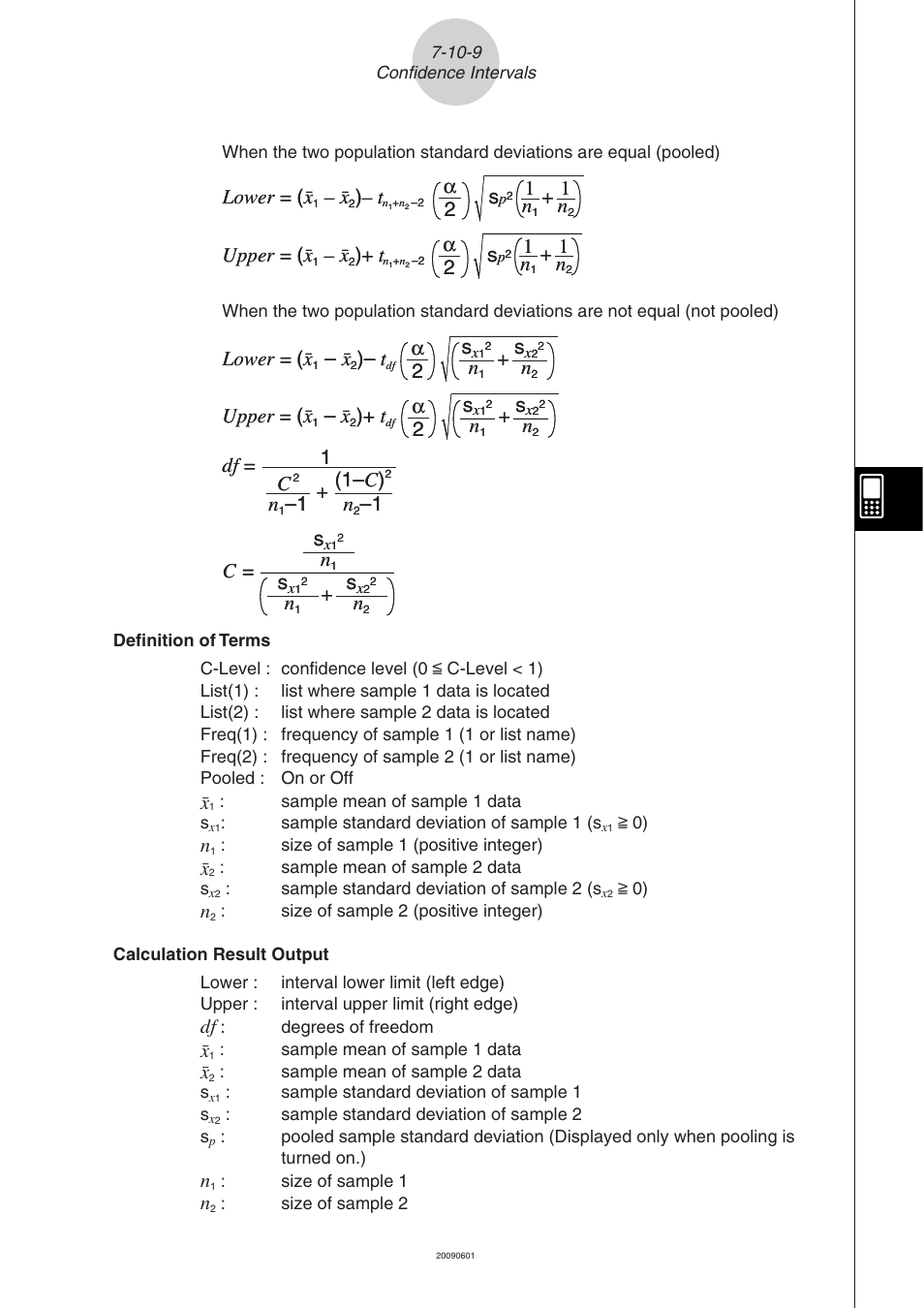 C= df = 1 c, 1 + (1– c ), Lower = ( o | T  2, 1 + n, 1upper = ( o, T  2 s, 1lower = ( o, 2 + n, Upper = ( o | Casio 330 User Manual | Page 460 / 965