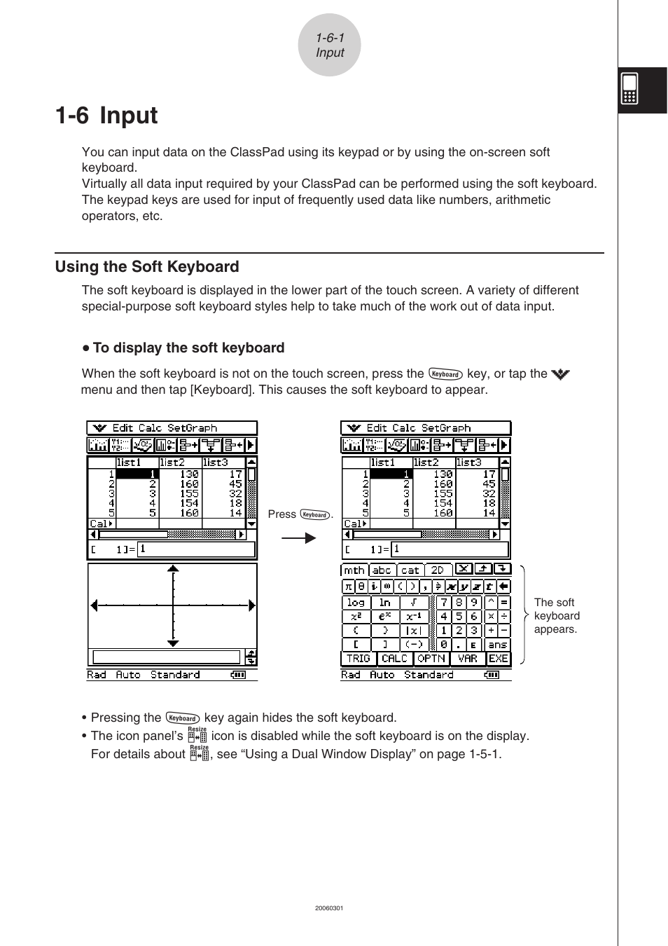 6 input, Input, Using the soft keyboard -6-1 | Using the soft keyboard | Casio 330 User Manual | Page 51 / 965