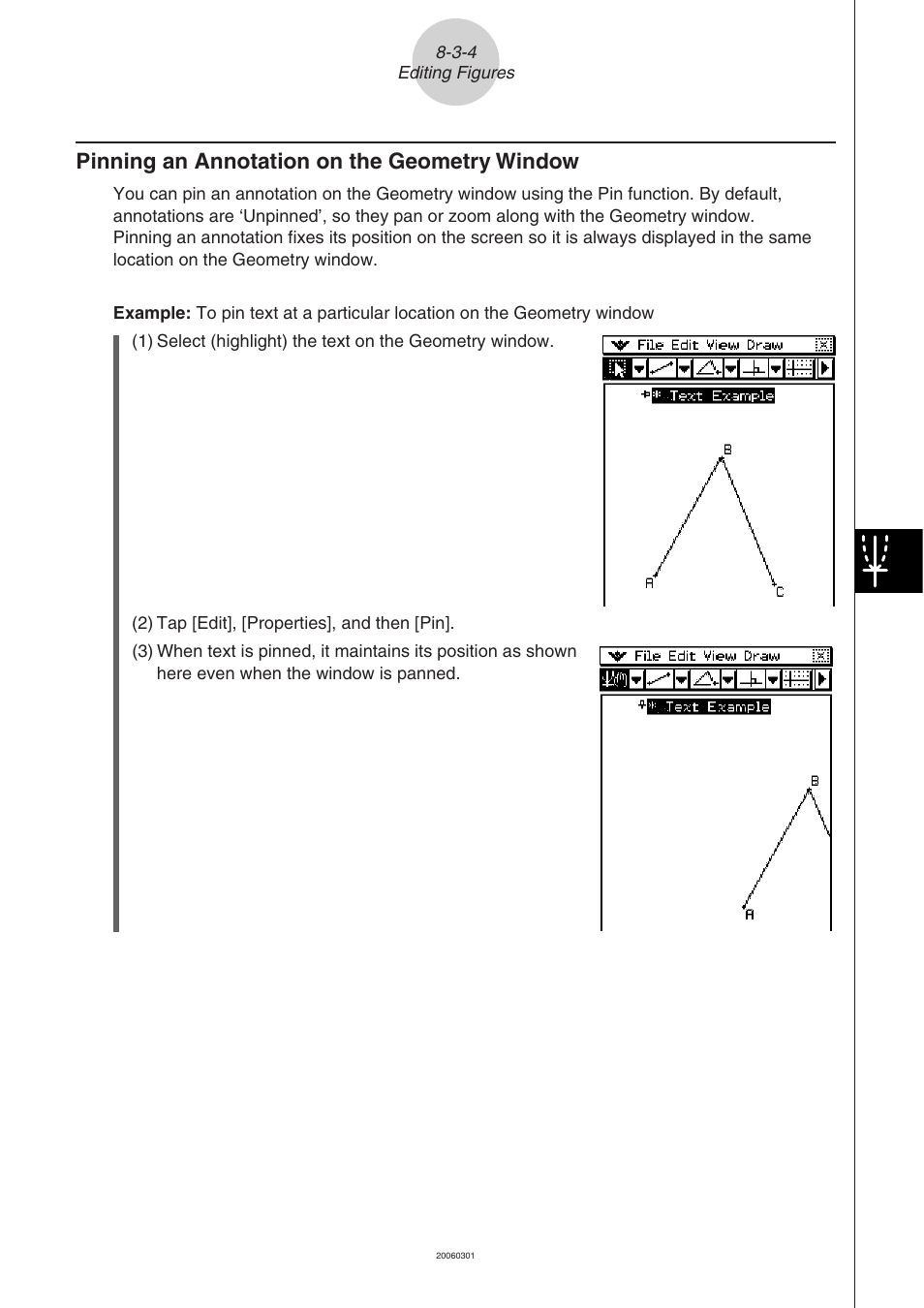 Pinning an annotation on the geometry window -3-4, Pinning an annotation on the geometry window | Casio 330 User Manual | Page 543 / 965