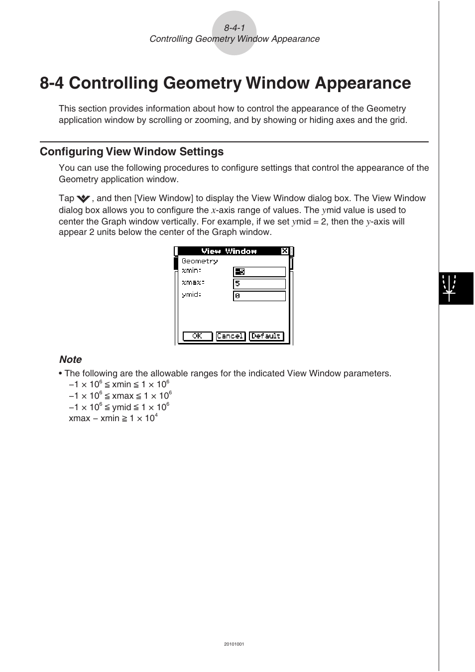 4 controlling geometry window appearance, 4 controlling geometry window appearance -4-1, Configuring view window settings -4-1 | Configuring view window settings | Casio 330 User Manual | Page 552 / 965