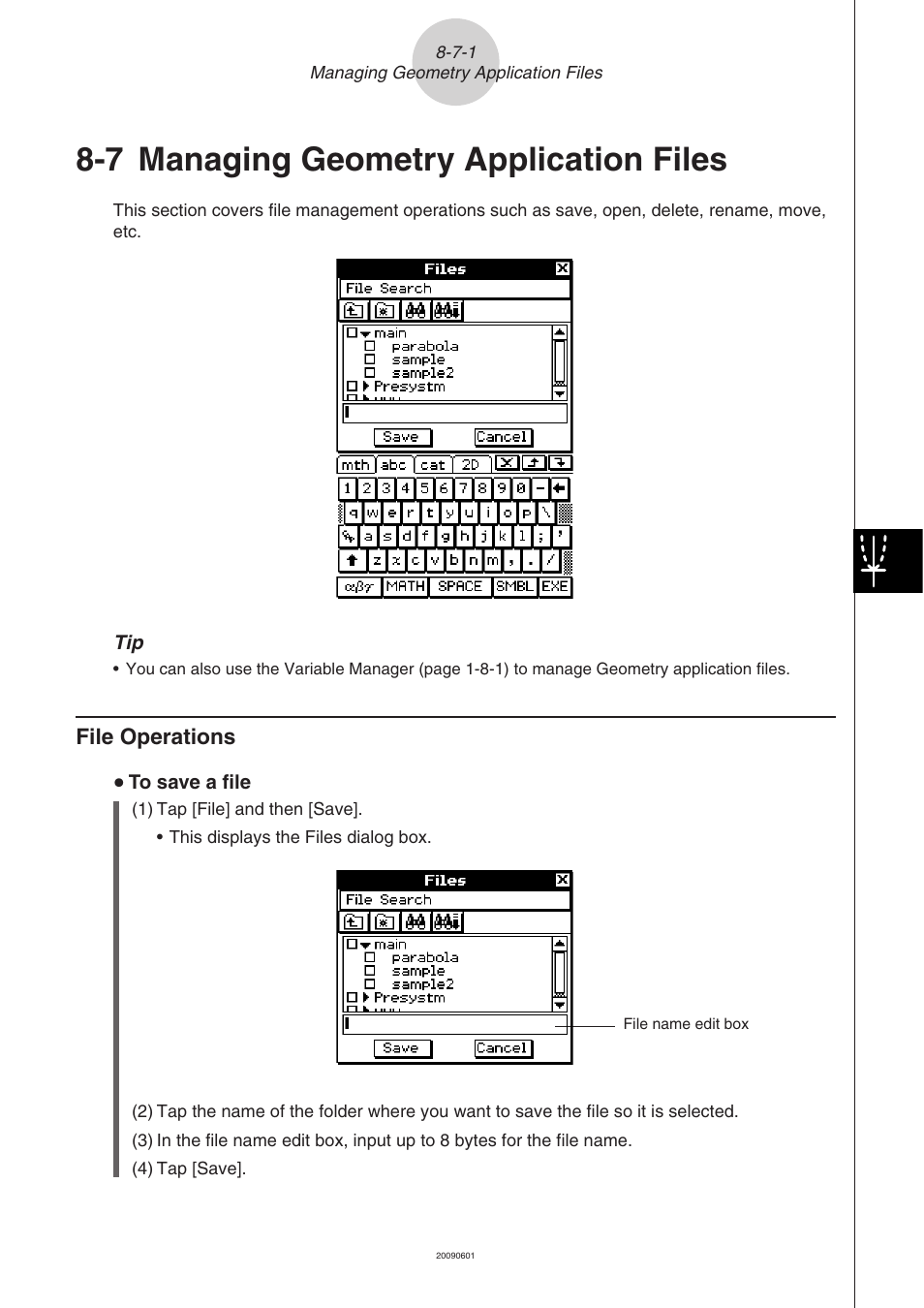 7 managing geometry application files, 7 managing geometry application files -7-1, File operations -7-1 | Casio 330 User Manual | Page 571 / 965