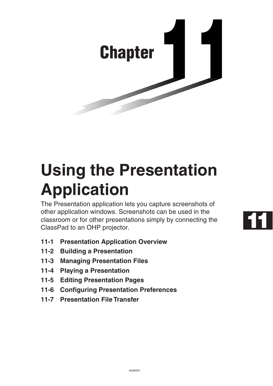 Chapter 11 using the presentation application, Chapter, Using the presentation application | Casio 330 User Manual | Page 615 / 965