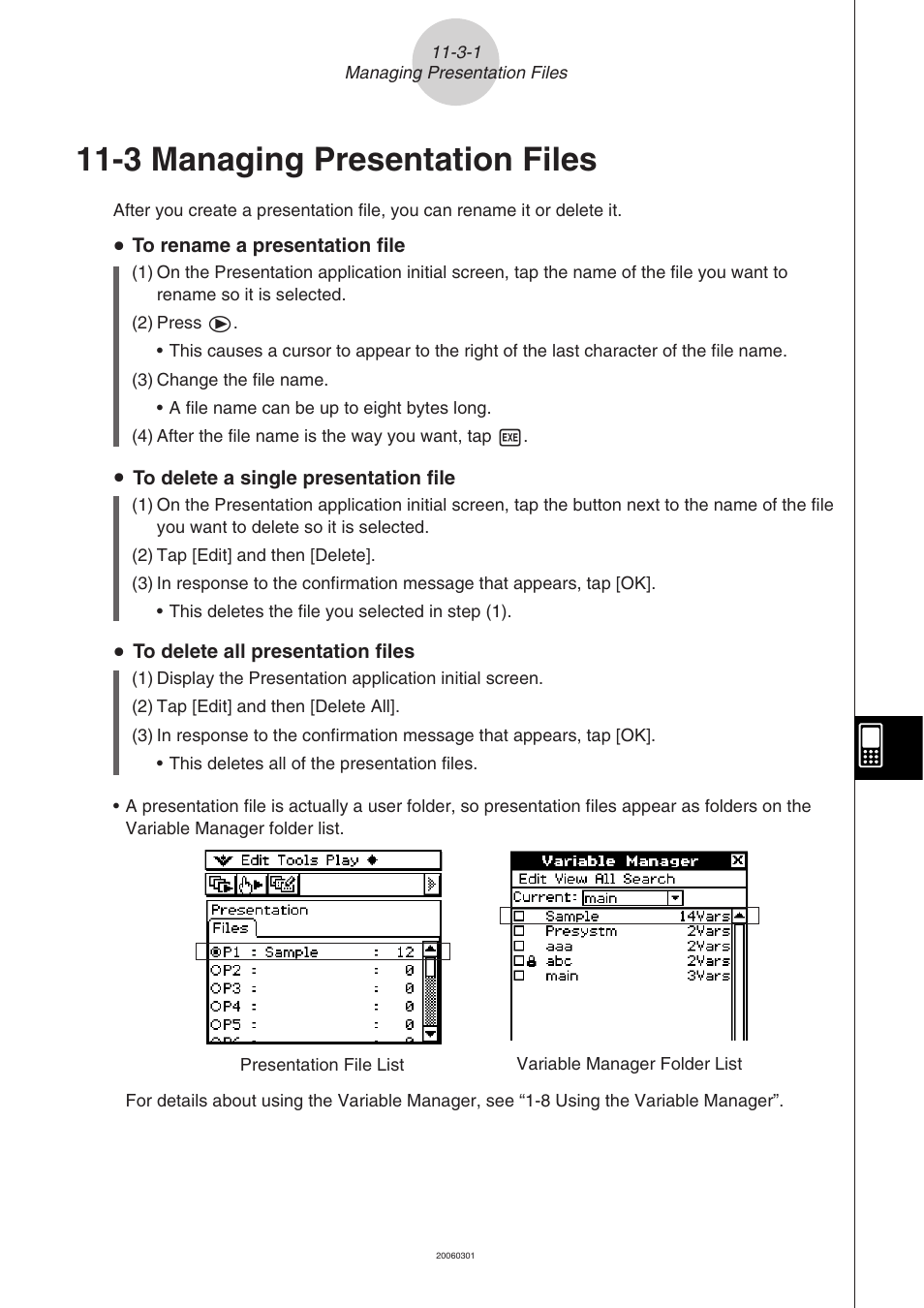 3 managing presentation files, Managing, Presentation files -3-1 | 3 managing, Presentation files | Casio 330 User Manual | Page 623 / 965