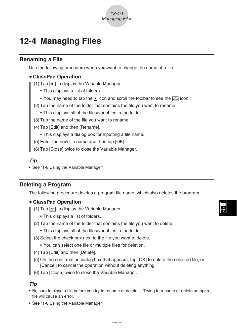 4 managing files, Managing, Files -4-1 | Renaming a file -4-1 deleting a program -4-1, 4 managing, Files, Renaming a file, Deleting a program | Casio 330 User Manual | Page 660 / 965