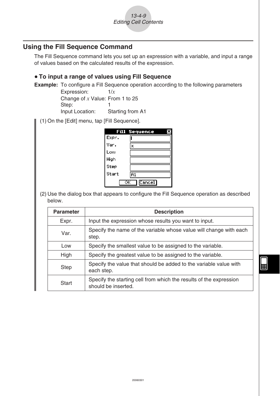 Using the fill sequence command -4-9, Using the fill sequence command | Casio 330 User Manual | Page 736 / 965