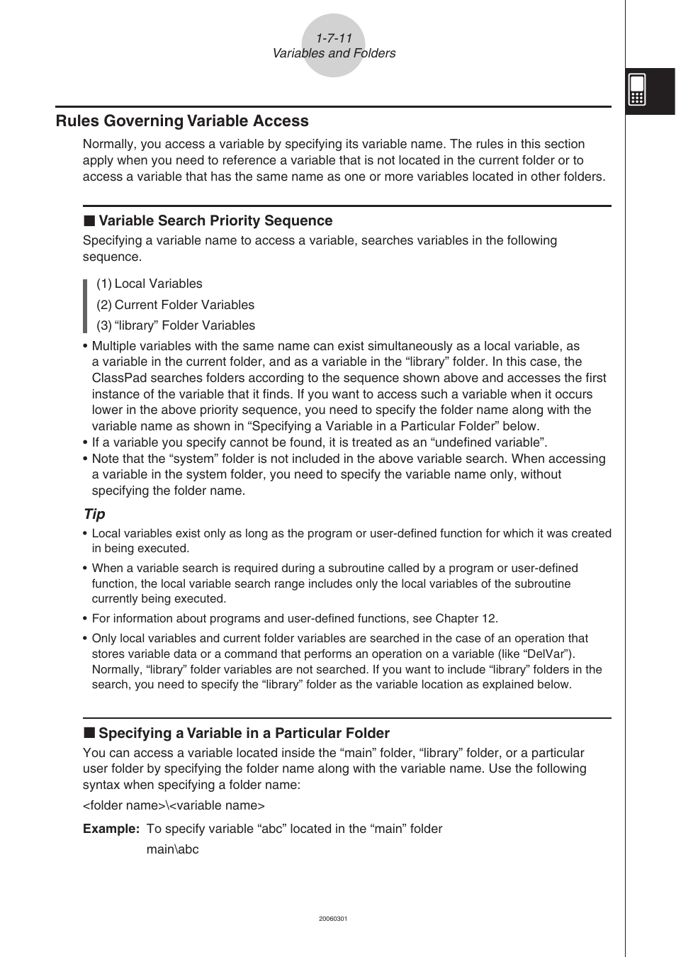 Rules governing variable access -7-11, Rules governing variable access | Casio 330 User Manual | Page 80 / 965