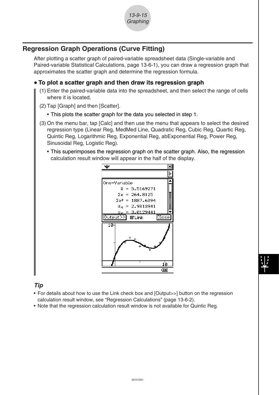 Regression graph operations (curve fitting) -9-15, Regression graph operations (curve fitting) | Casio 330 User Manual | Page 801 / 965