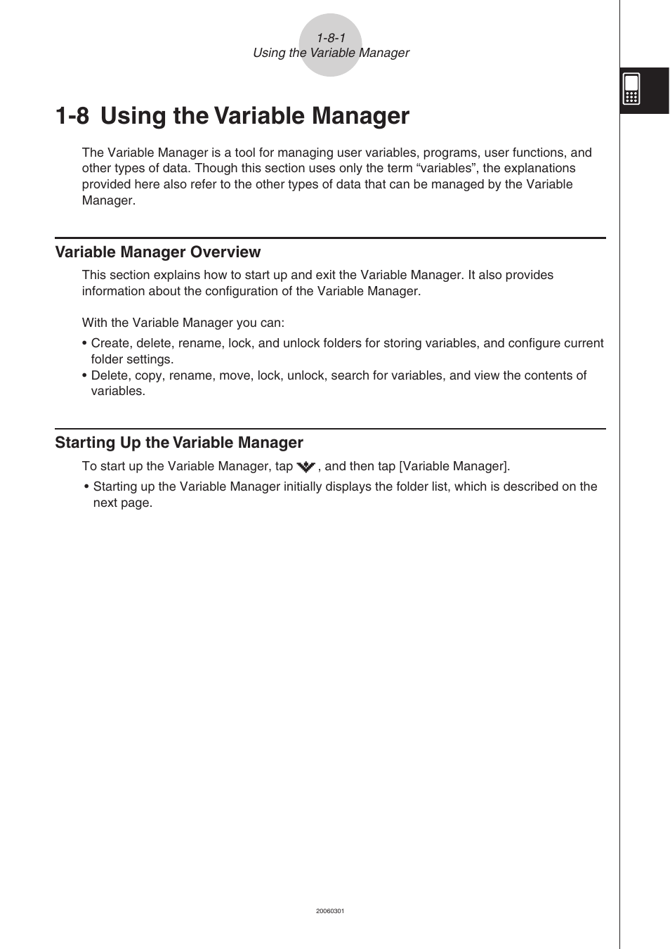 8 using the variable manager, Using the variable manager -8-1 | Casio 330 User Manual | Page 81 / 965