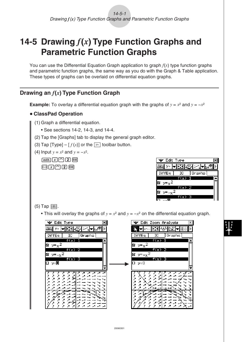 Drawing, X ) type function graphs and parametric function, Graphs -5-1 | Drawing an f ( x ) type function graph -5-1, Function graphs, Drawing an f ( x ) type function graph | Casio 330 User Manual | Page 827 / 965