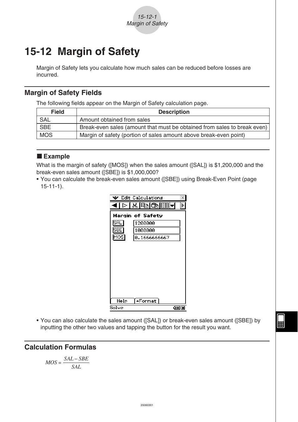12 margin of safety, 12 margin of safety -12-1, Margin of safety fields | Calculation formulas | Casio 330 User Manual | Page 880 / 965