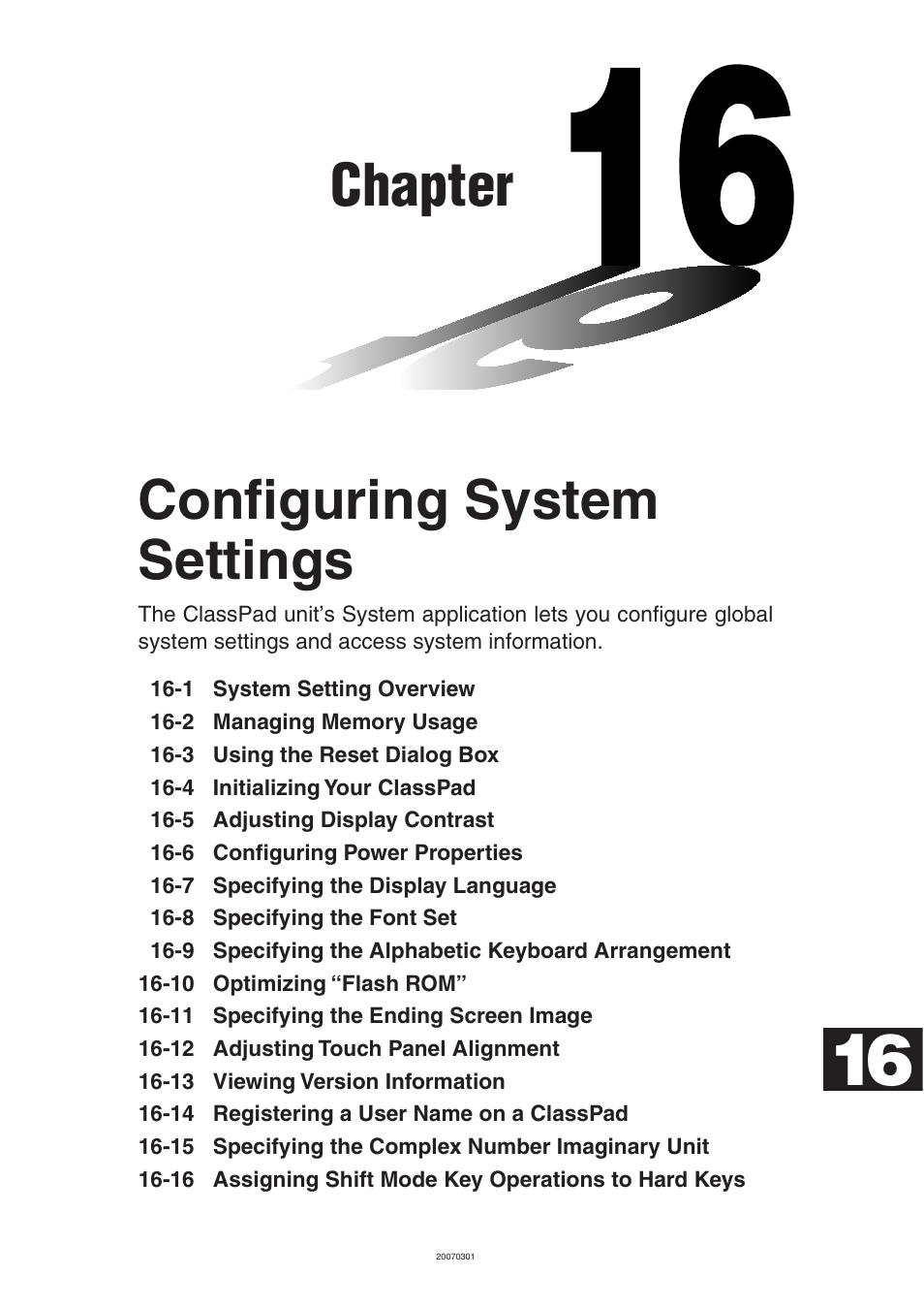 Chapter 16 configuring system settings, Chapter, Configuring system settings | Casio 330 User Manual | Page 887 / 965