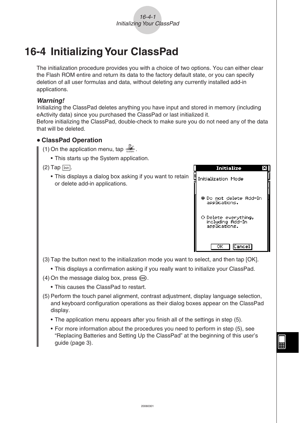 4 initializing your classpad, Initializing, Your | Classpad | Casio 330 User Manual | Page 894 / 965