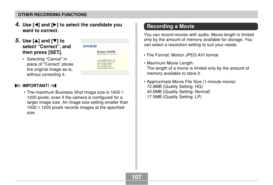 Recording a movie | Casio EX-Z10 User Manual | Page 107 / 242
