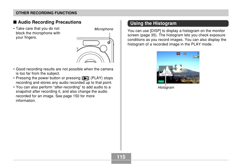 Using the histogram | Casio EX-Z10 User Manual | Page 115 / 242