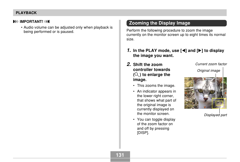 Zooming the display image | Casio EX-Z10 User Manual | Page 131 / 242