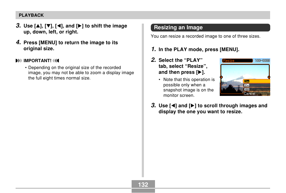 Resizing an image | Casio EX-Z10 User Manual | Page 132 / 242