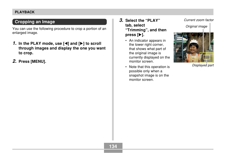 Cropping an image | Casio EX-Z10 User Manual | Page 134 / 242