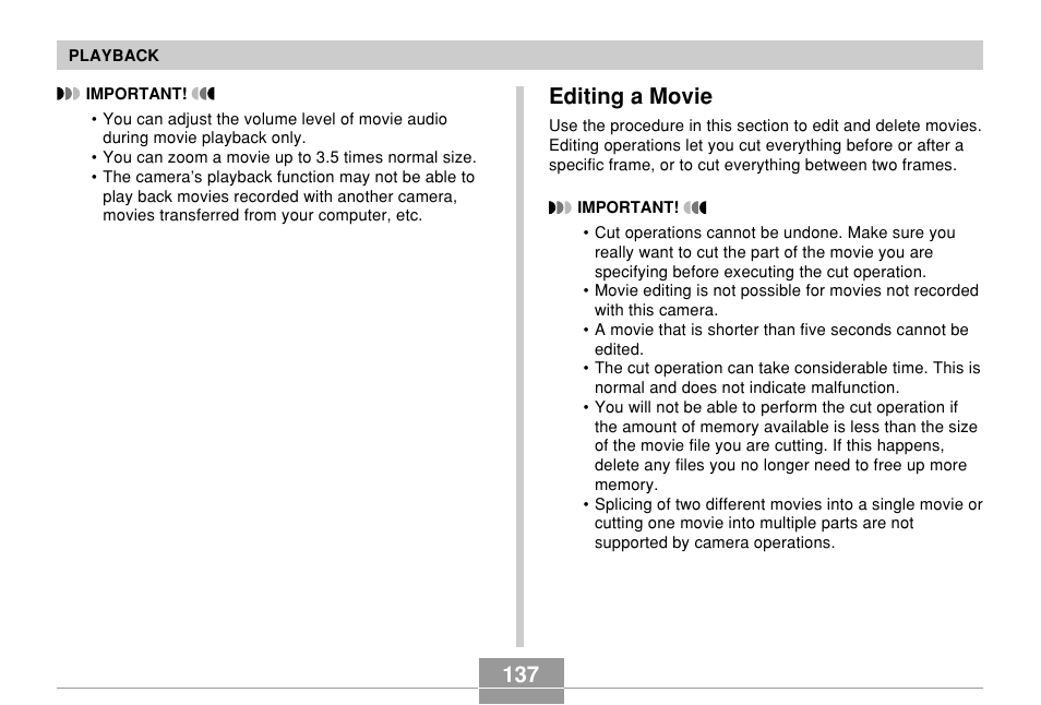 Editing a movie | Casio EX-Z10 User Manual | Page 137 / 242