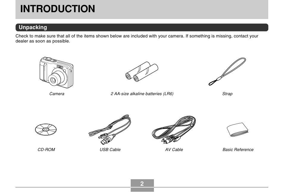 Introduction, Unpacking | Casio EX-Z10 User Manual | Page 2 / 242