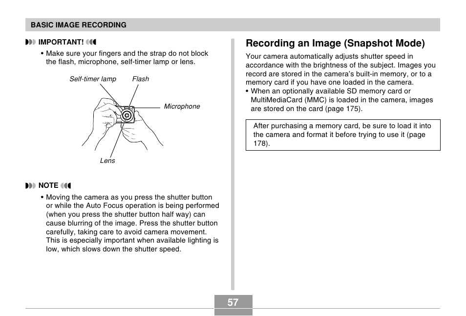 Recording an image (snapshot mode) | Casio EX-Z10 User Manual | Page 57 / 242