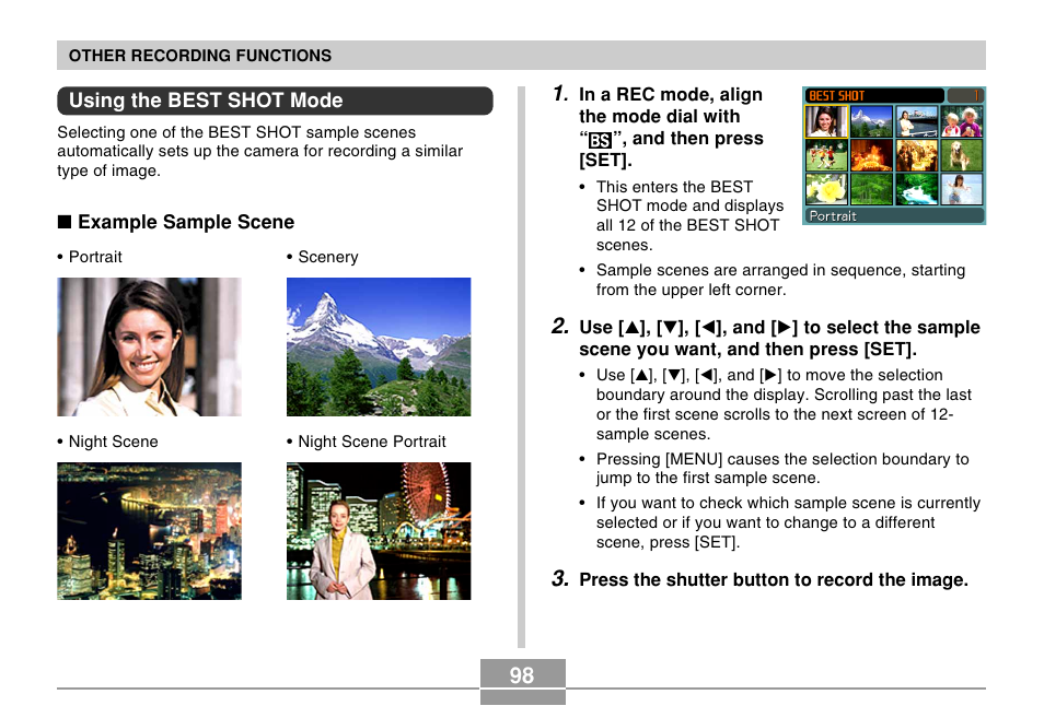 Using the best shot mode | Casio EX-Z10 User Manual | Page 98 / 242