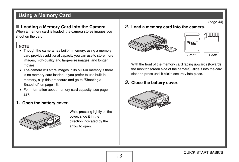 Using a memory card | Casio EX-Z65 User Manual | Page 13 / 233