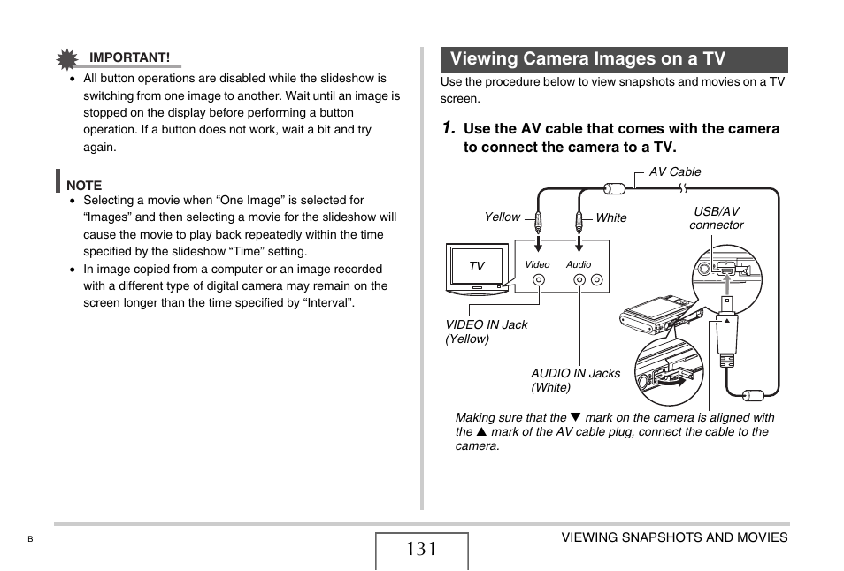 Viewing camera images on a tv | Casio EX-Z65 User Manual | Page 131 / 233