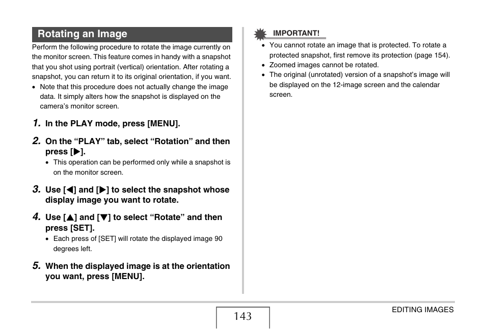 Rotating an image | Casio EX-Z65 User Manual | Page 143 / 233