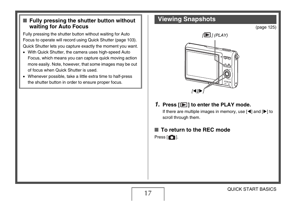 Viewing snapshots | Casio EX-Z65 User Manual | Page 17 / 233