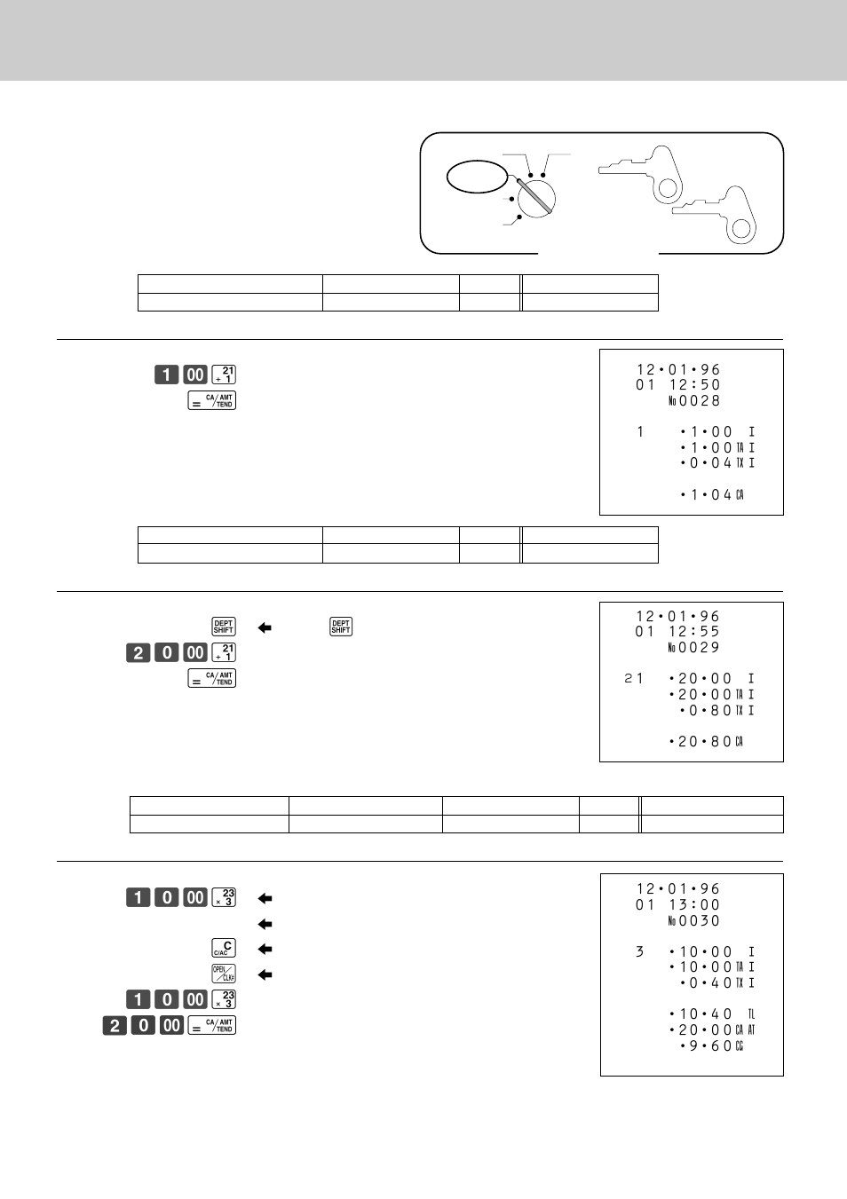 Basic setups and operations, Registering department keys, Mode switch | Operation receipt ⁄— ¡ c, Operation receipt d, Operation receipt | Casio CE-2400 User Manual | Page 30 / 88