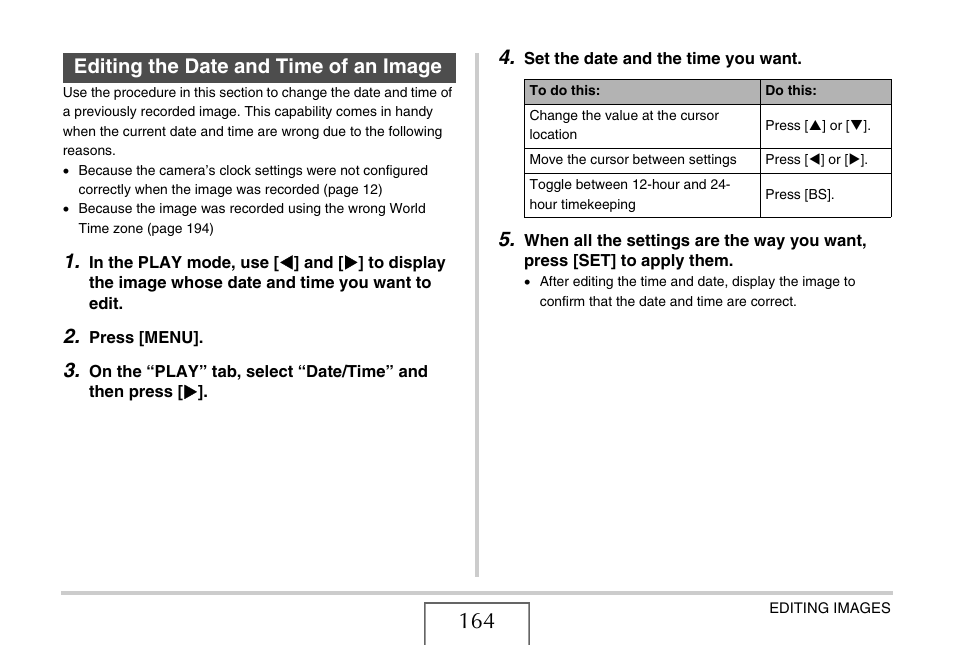 Editing the date and time of an image | Casio EX-S770D User Manual | Page 164 / 285