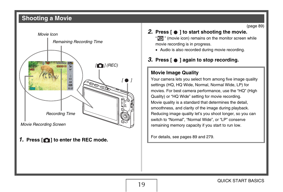 Shooting a movie | Casio EX-S770D User Manual | Page 19 / 285