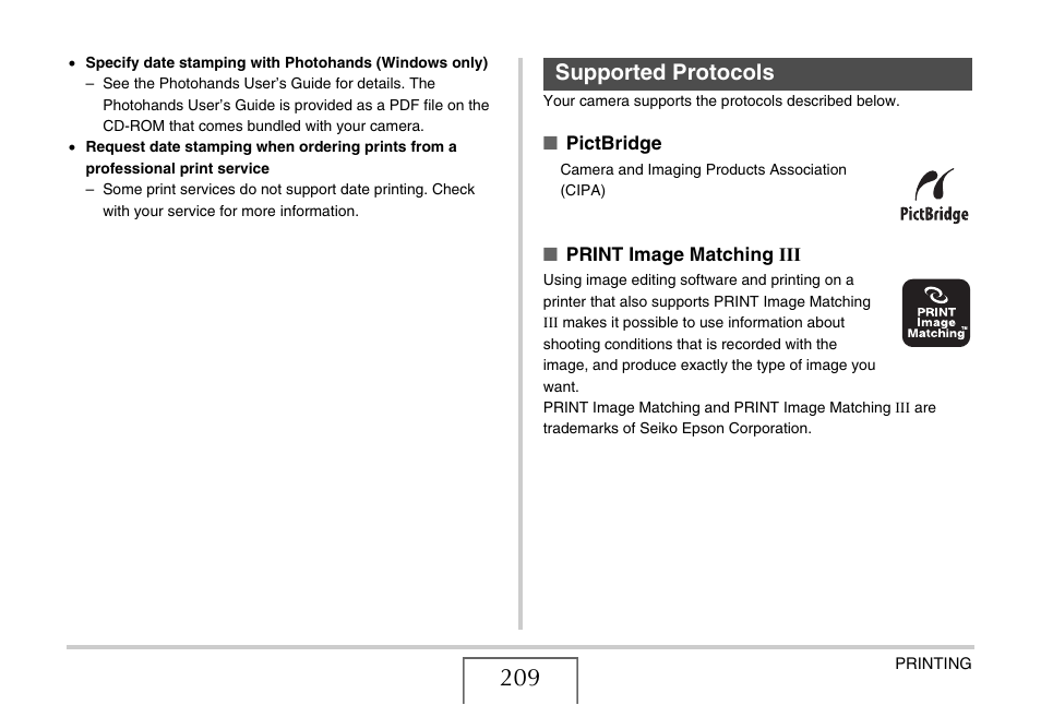 Supported protocols | Casio EX-S770D User Manual | Page 209 / 285