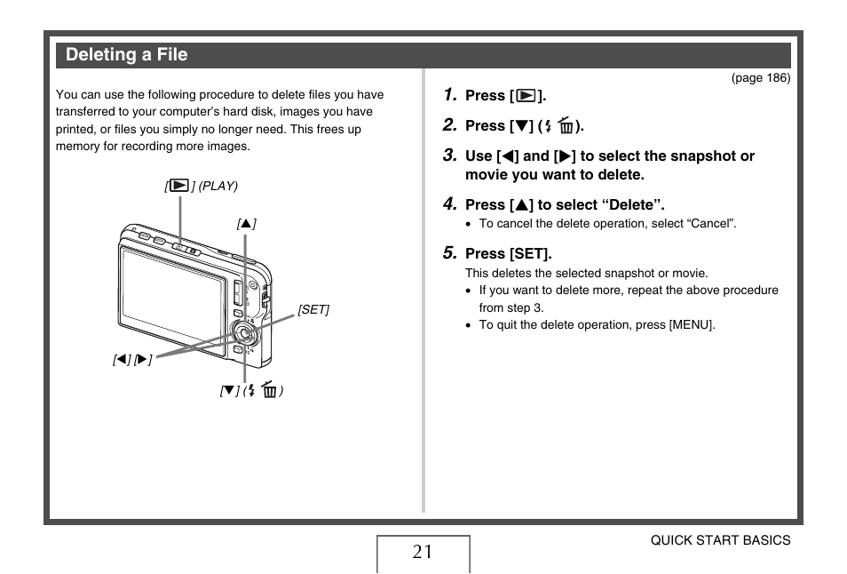 Deleting a file | Casio EX-S770D User Manual | Page 21 / 285
