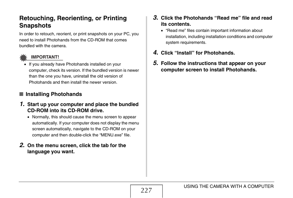 Retouching, reorienting, or printing snapshots | Casio EX-S770D User Manual | Page 227 / 285