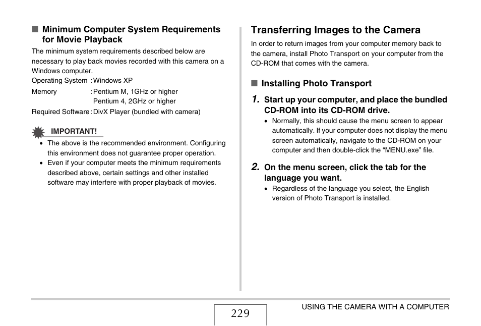 Transferring images to the camera | Casio EX-S770D User Manual | Page 229 / 285