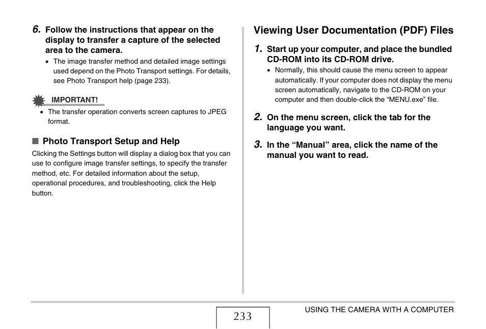 Viewing user documentation (pdf) files, Viewing user documentation (pdf) files 1 | Casio EX-S770D User Manual | Page 233 / 285
