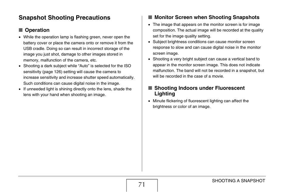 Snapshot shooting precautions | Casio EX-S770D User Manual | Page 71 / 285